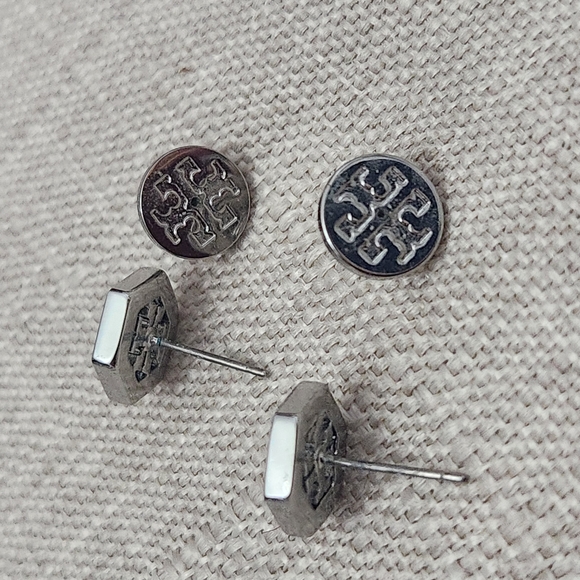 Tory Burch Silver Hexagon Logo Earrings - Picture 4 of 4